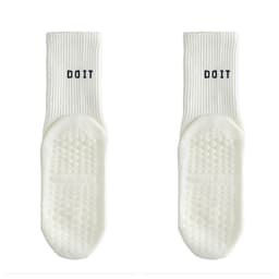 Mid-Calf Yoga/Pilates Sokker - Skridsikre, Svedabsorberende, Anti-Friktion (Et Par) Hvid