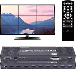 NÖRDIC Video Wall Controller 3x3, TV-väggprocessor, 4K@30Hz HDMI multi-skärm skarvningsprocessor med HDMI + DVI + USB-C ingång