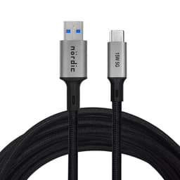 NÖRDIC 5m USB3.2 Gen1 USB-C til A nylonflettet kabel hurtiglading 3A 5Gbps 15W grå