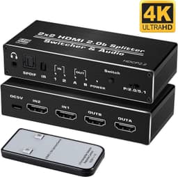 NÖRDIC HDMI 4K 60Hz Switch-Splitter 2x2 Audio SPDIF/Stereo med fjärrkontroll