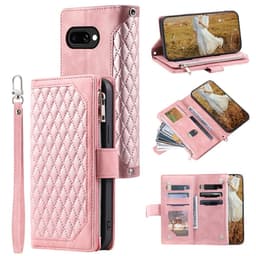 Til Google Pixel 10a Lommebokdeksel PU lær Diamantmønster med Håndleddsrem - Rosa
