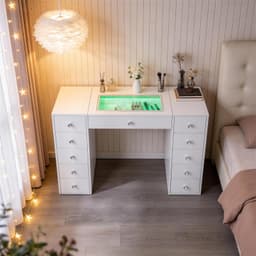Sminkebord med LED-belysning og Skuffer - 130cm Hvit