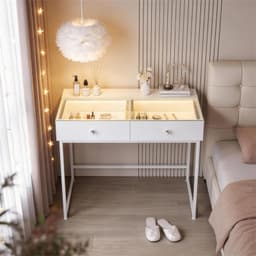 Sminkebord med lys Hvitt - 100 cm