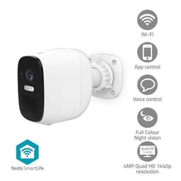 Nedis SmartLife Utendørs kamera | Søkelys | 4MP Quad HD 1440p / 2560x1440 | IP66 | Maks. batteri levetid: 10 Måned | Cloud Storage (valgfritt) / microSD (ikke inkludert) | 5 V DC | Bevegelsessensor | Nattsyn | Hvit