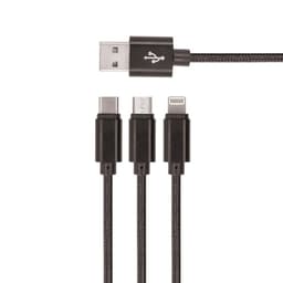 Setty 3i1 USB-kabel till microUSB/USB-C/Lightning, 1,2 m, Svart