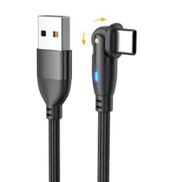 2-Pack USB till Type-C 180° Roterande Laddningskabel - Nylonflätad, Sn