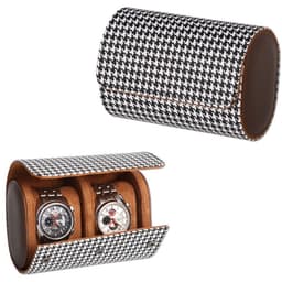 Houndstooth PU Kellon Säilytyslaatikko - Kannettava Matkakotelo Kahdelle Kellolle