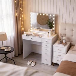 Sminkebord med Smart Speil - LED-lys Hvit 6 skuffer 92 cm