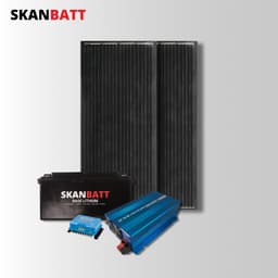 SKANBATT Kraftpakke - 12V / 200Ah Lithium m/ Heat / 1000W inverter / 400W (2x200W) Rammepanel