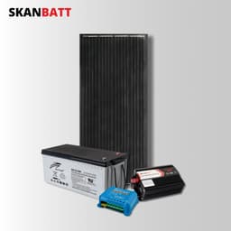 SKANBATT Kraftpakke - 12V / 200Ah AGM / 300W inverter / 200W Rammepanel