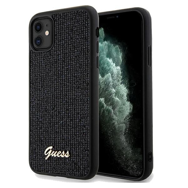 Guess iPhone 11 Etui Disco Script PU Metal Sort