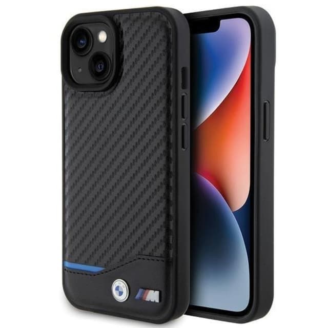 BMW Telefontaske til iPhone 15 Plus Læder Carbon - Sort