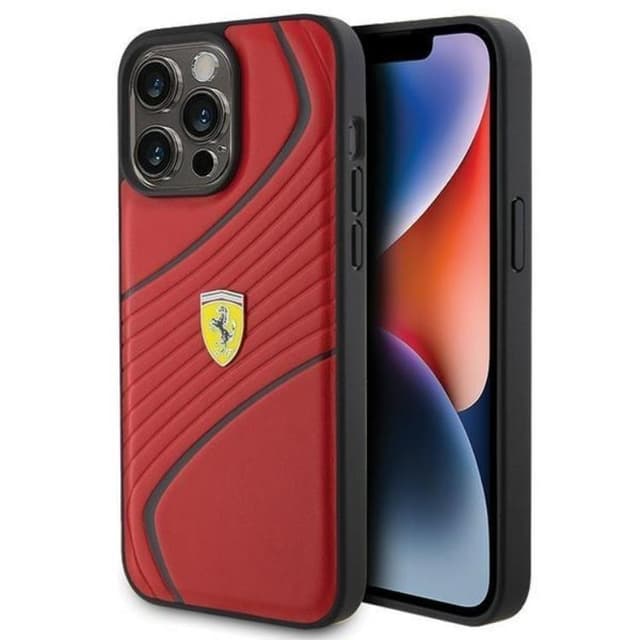 Ferrari Telefontaske til iPhone 15 Pro Twist Metal Logo - Rød