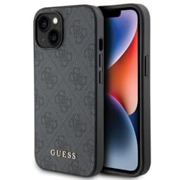 Guess Mobilskal till iPhone 15 Metall Gold Logo - Grå