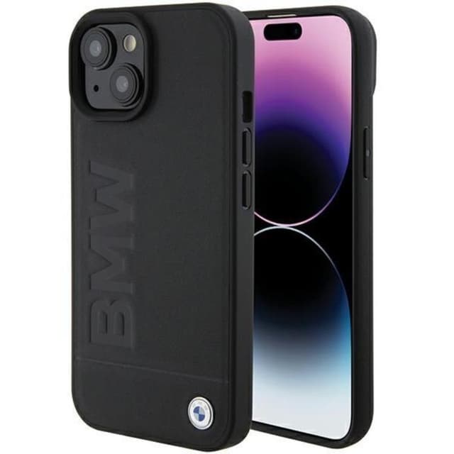 BMW Mobilskal till iPhone 15 Plus Läder Hot Stamp - Svart