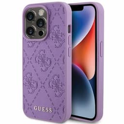 Guess Mobilskal till iPhone 15 Pro Läder Stamped - Lila