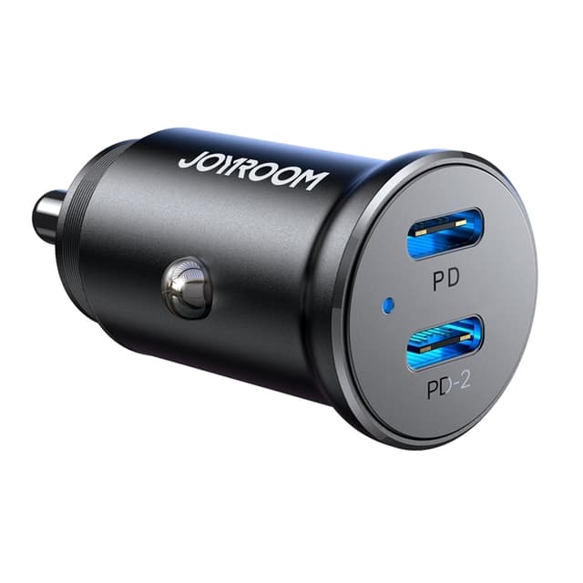 Joyroom Mini Metall Billaddare 30W 2x USB-C - Svart