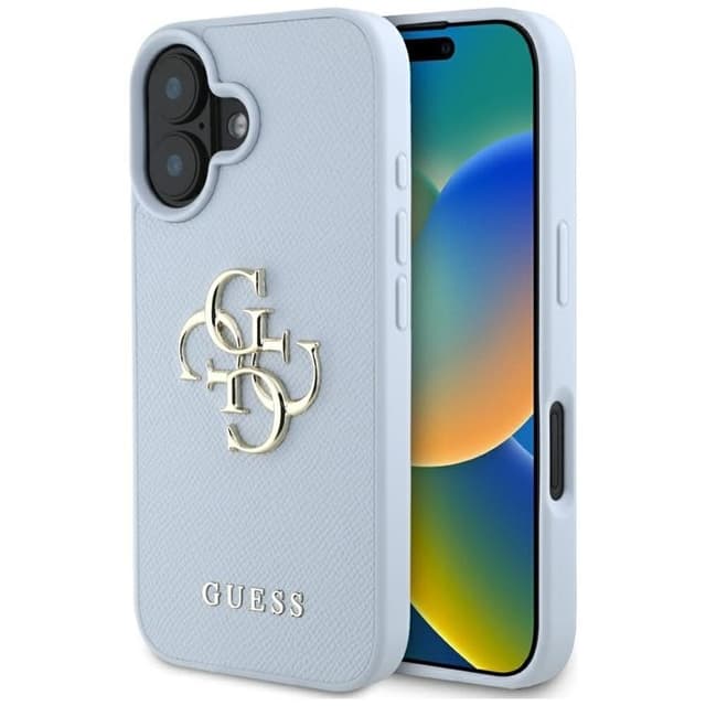 Guess Mobilskal till iPhone 16 Grained Big 4G Small Classic Logo - Blå
