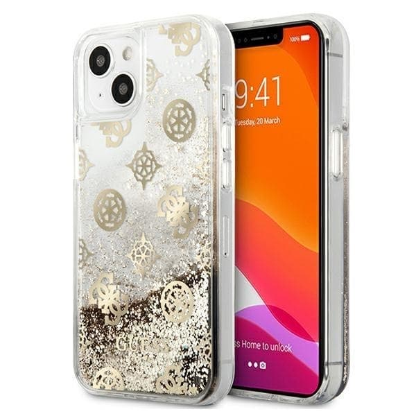 Guess iPhone 13 mini Etui Peony Liquid Glitter - Guld