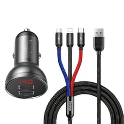 Baseus Billaddare 24W 3in1 microUSB-C Lightning Kabel 1.2m - Svart