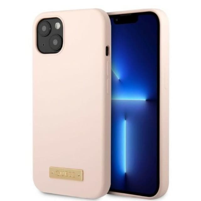 Guess iPhone 13 Mini Etui MagSafe Silikone Logo Plade - Lyserød