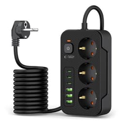 Tech-Protect Power Strip med 3x 240V strømuttak + 3xUSB-A + 3xUSB-C - Svart