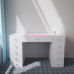 Sminkebord med LED-belysning og Skuffer - 130cm Hvit