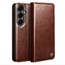 SKALO QIALINO Äkta Läder Plånboksfodral för Samsung Galaxy S26+ - Brun