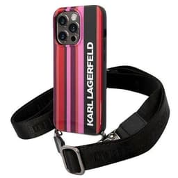 Karl Lagerfeld iPhone 14 Pro Halskædeetui Striber Rem - Lyserød