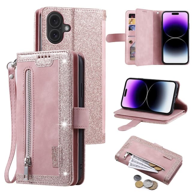 Til iPhone 17 Etui med Lynlåslomme og 9 Kortlommer
