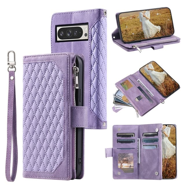 För Google Pixel 10 Pro XL Zipper Wallet Case Rhombus Telefonfodral