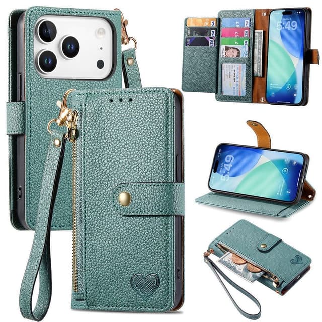 For iPhone 17 Pro Max Cover RFID-blokering Lynlåslomme Tegnebogsetui med Rem