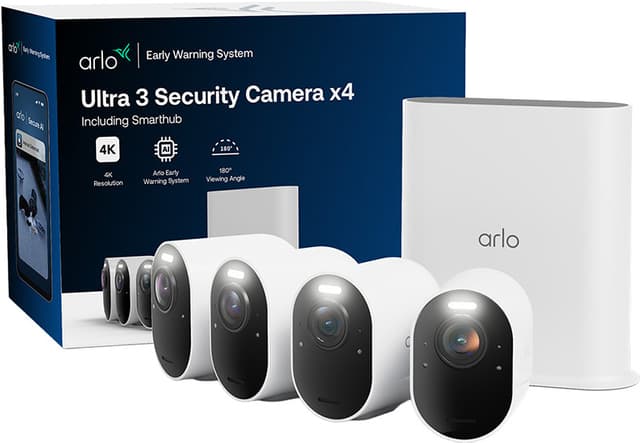 Arlo Ultra 3 4K sikkerhedskamera (4-pak, hvid)