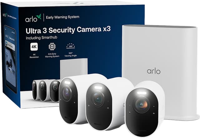 Arlo Ultra 3 4K sikkerhedskamera (3-pak, hvid)