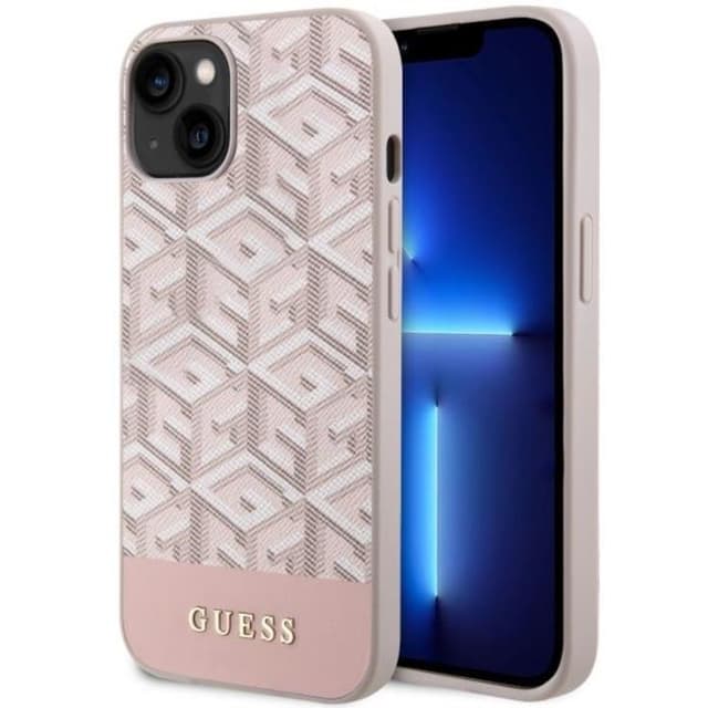 Guess Mobilskal till iPhone 14 Plus MagSafe GCube Stripes - Rosa