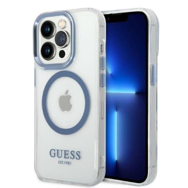 GUESS iPhone 14 Pro Max Etui Magsafe Metal Outline - Blå