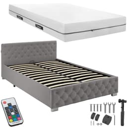 tectake Sängstomme med madrass, sammetlook, 2 hårdhetsgrader 215 x 148 x 83 cm Mörkgrå