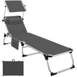 tectake Solstol Aurelie i aluminium, 6-stegs justerbar 218 x 60 x 33.5 cm Grå
