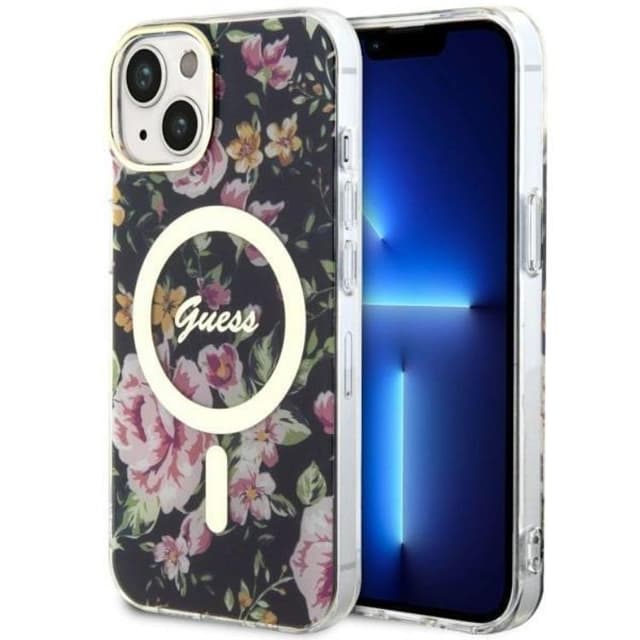 Guess Mobilskal till iPhone 14 Plus MagSafe Flower - Svart