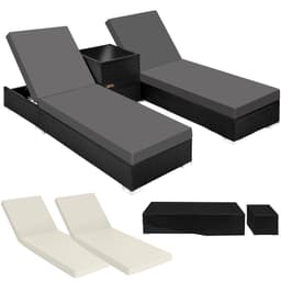 tectake Set med 2st solsängar och 1 bord i konstrotting 184 x 60 x 21 cm Svart