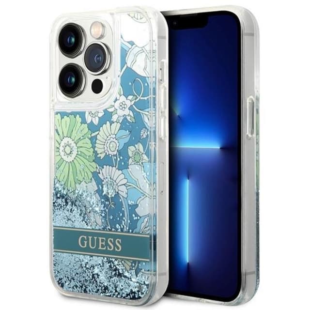 GUESS iPhone 14 Pro Skal Flower Liquid Glitter