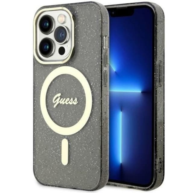 Guess Mobilskal till iPhone 14 Pro MagSafe Glitter Guld - Svart