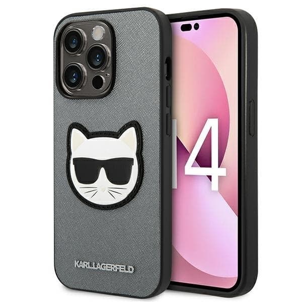 Karl Lagerfeld iPhone 14 Pro Skal Saffiano Choupette Head Patch