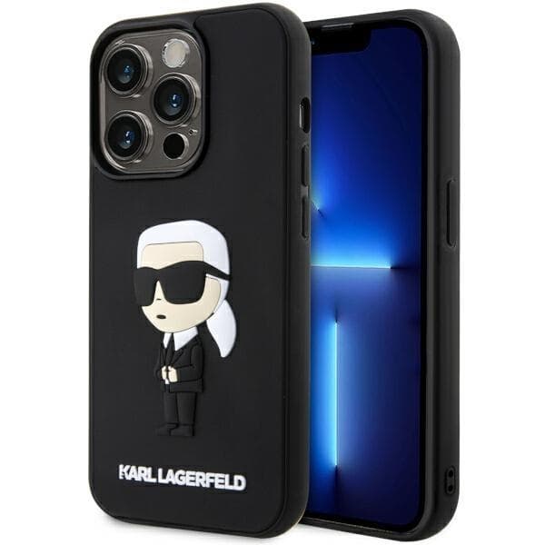 Karl Lagerfeld iPhone 14 Pro Gummi Ikonik 3D Sort