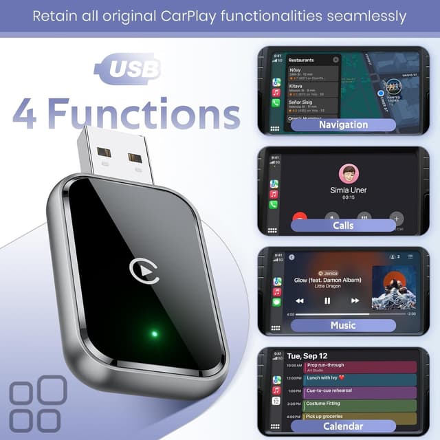NÖRDIC 2 in 1 Wireless Android Carplay Dongle, with Type-C Adapter, Plug & Play, WiFi 5.8GHz, Supports iOS 10+ and Android 11+