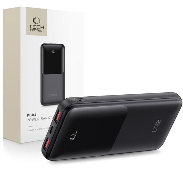 Tech-Protect PB01 powerbank 10000mAh 22.5W 3-port - Svart