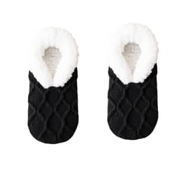 Lammeull Fleece Foret Sklisikre Varme Gulvsokker - Én Størrelse Par Sort