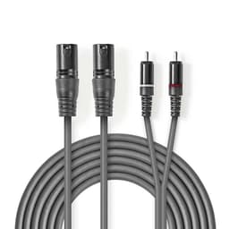 Nedis Balanceret Audio kabel | 2x XLR 3-Pin Hanstik | 2x RCA Hanstik | Nikkelplateret | 3.00 m | Runde | PVC | Mørkegrå | Kartonhylster