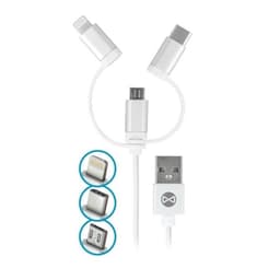 Forever USB 3-in-1 kaapeli, nailon, microUSB, USB iPhonelle & USB type-C