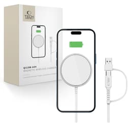 Tech-Protect QI15W-A44 MagSafe trådløs oplader 15W med USB-C/USB-A-kabel 1.2m - Hvid